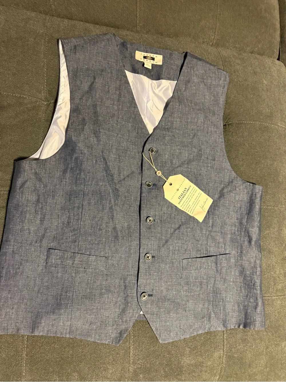 Joseph Abboud Men's XL Linen Suit Vest Blue Italian Fabric NWT Waistcoat Summer
